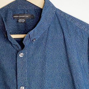 French Connection | Floral Print Blue Short Sleeve Button-down Short | Large